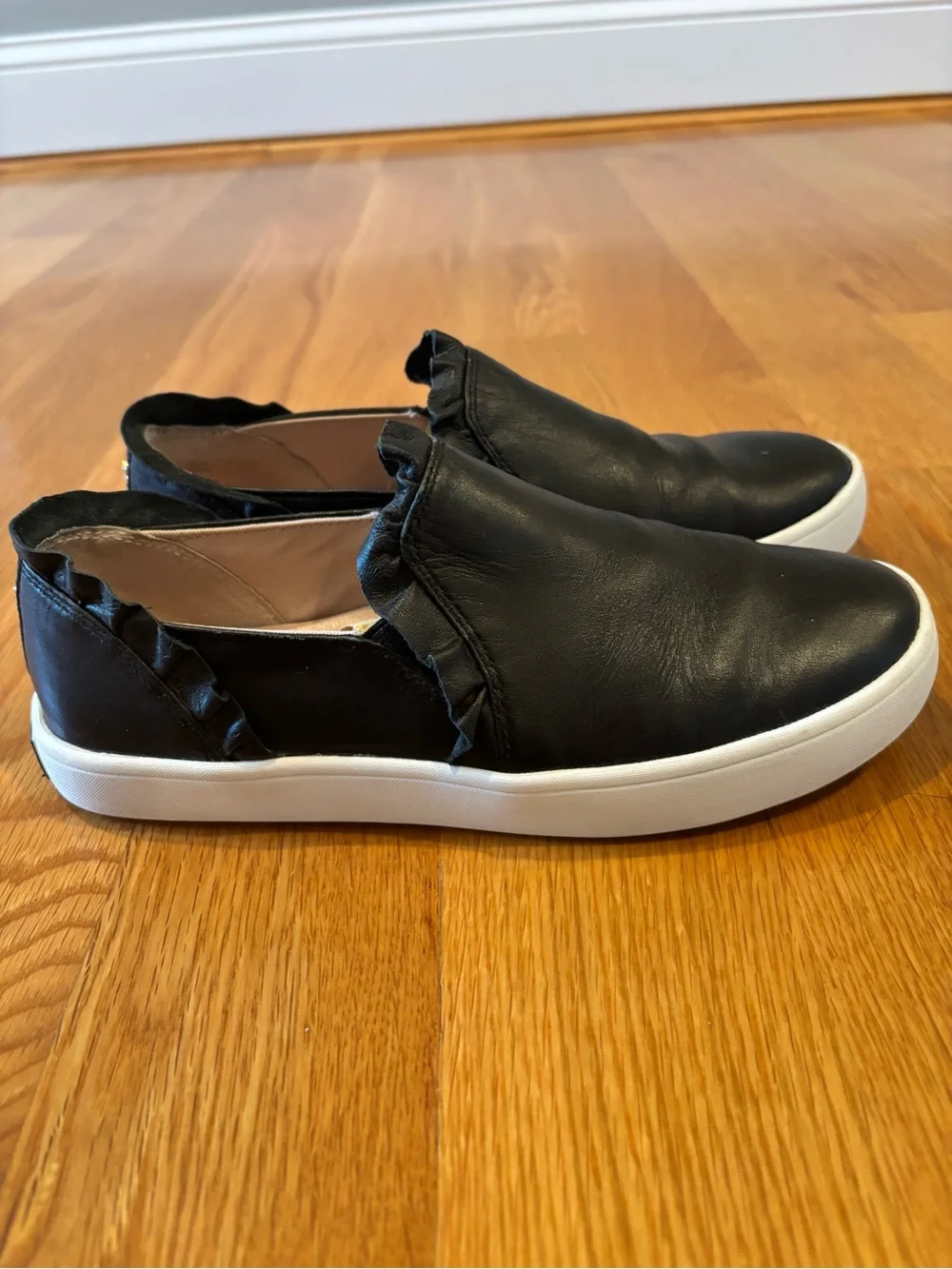 Kate Spade Slip-On Ruffle-Trim Leather Sneaker - Black